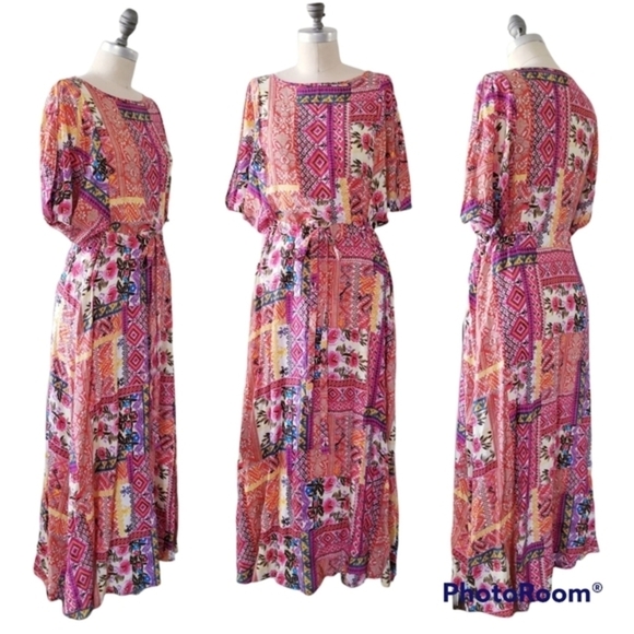 UNCLE FRANK Bohemian Floral Patchwork Midi Dress XS - Picture 1 of 12